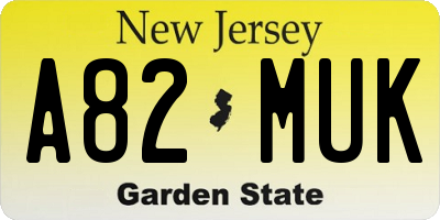 NJ license plate A82MUK