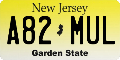 NJ license plate A82MUL