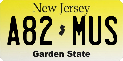 NJ license plate A82MUS