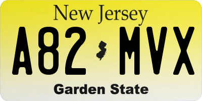 NJ license plate A82MVX