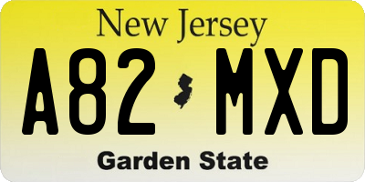 NJ license plate A82MXD