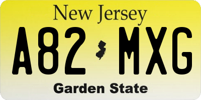 NJ license plate A82MXG
