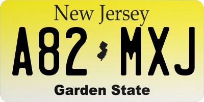 NJ license plate A82MXJ