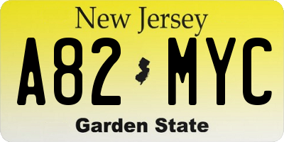 NJ license plate A82MYC