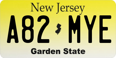 NJ license plate A82MYE