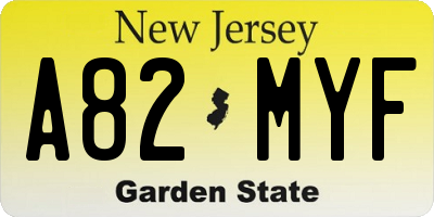 NJ license plate A82MYF