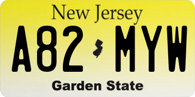 NJ license plate A82MYW