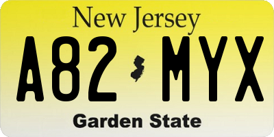 NJ license plate A82MYX