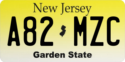 NJ license plate A82MZC