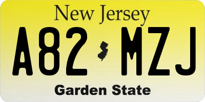 NJ license plate A82MZJ