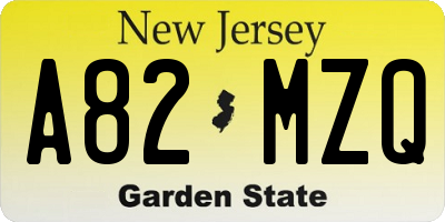 NJ license plate A82MZQ