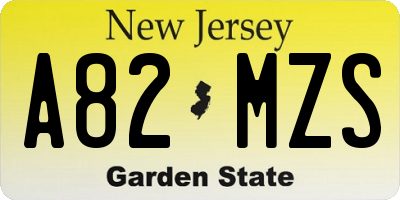 NJ license plate A82MZS