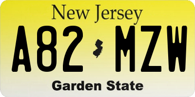 NJ license plate A82MZW