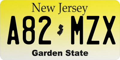 NJ license plate A82MZX