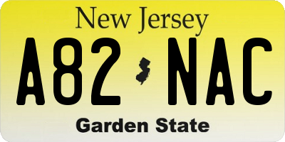 NJ license plate A82NAC