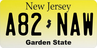 NJ license plate A82NAW