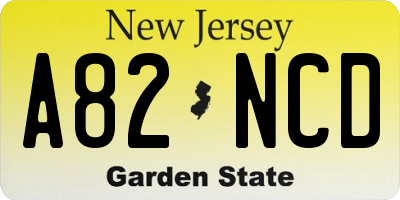 NJ license plate A82NCD