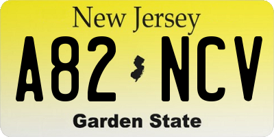 NJ license plate A82NCV