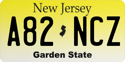 NJ license plate A82NCZ