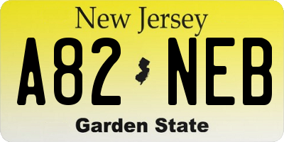NJ license plate A82NEB