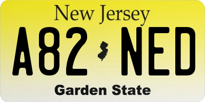 NJ license plate A82NED