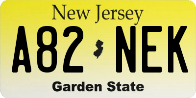 NJ license plate A82NEK