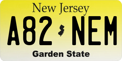 NJ license plate A82NEM