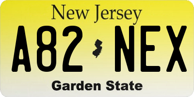 NJ license plate A82NEX
