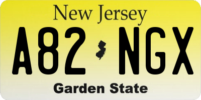 NJ license plate A82NGX