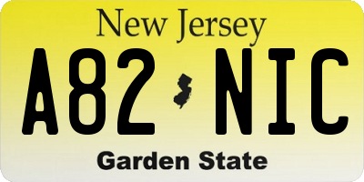 NJ license plate A82NIC