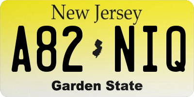 NJ license plate A82NIQ