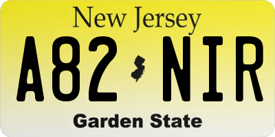 NJ license plate A82NIR