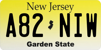 NJ license plate A82NIW