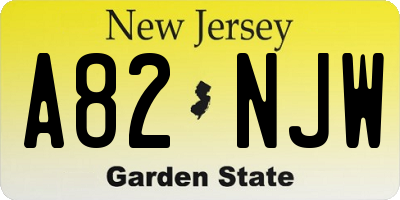 NJ license plate A82NJW