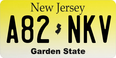 NJ license plate A82NKV