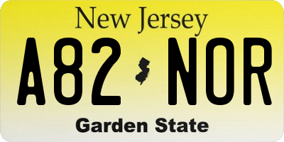 NJ license plate A82NOR