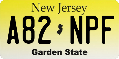 NJ license plate A82NPF