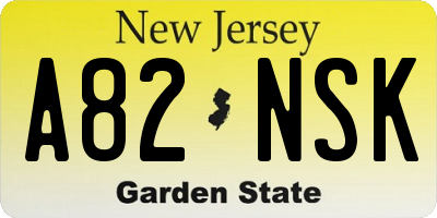 NJ license plate A82NSK