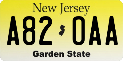 NJ license plate A82OAA