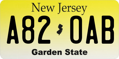 NJ license plate A82OAB