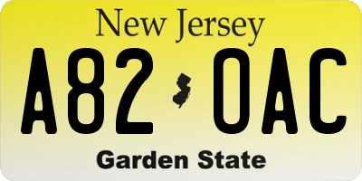 NJ license plate A82OAC