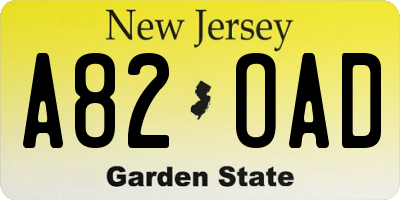 NJ license plate A82OAD