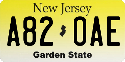 NJ license plate A82OAE