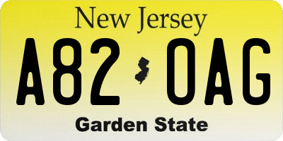 NJ license plate A82OAG