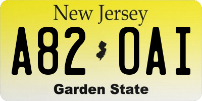 NJ license plate A82OAI