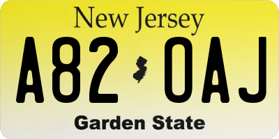 NJ license plate A82OAJ