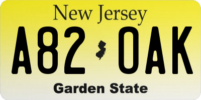 NJ license plate A82OAK