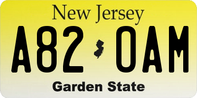 NJ license plate A82OAM