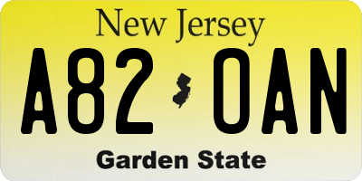 NJ license plate A82OAN