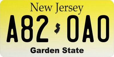 NJ license plate A82OAO